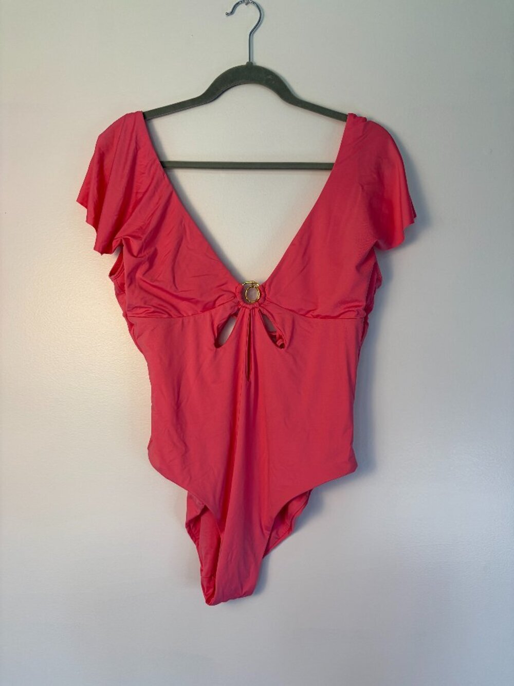 Trina Turk Monaco Pink Flutter Sleeve w Gold Accents One-Piece Swimsuit